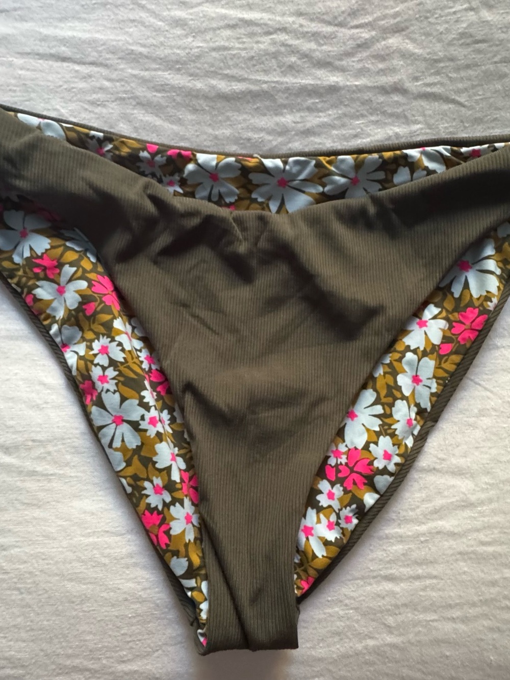 Reversible Olive Floral Women’s Bikini Bottom